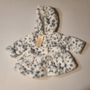 First Impressions Faux Fur Coat with Gray/White Pattern NWT 0-3 Months